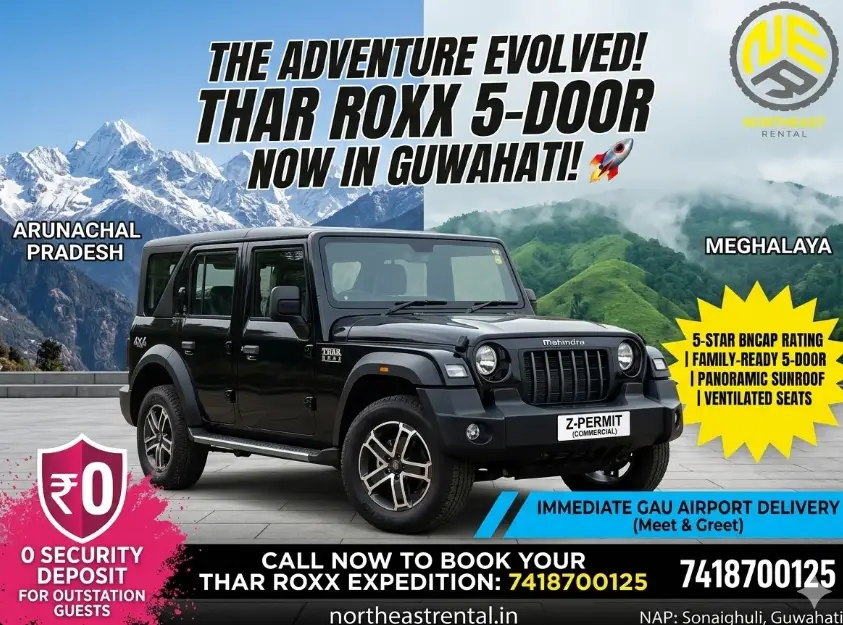 Thar Roxx self Drive rental at Guwahati Airport